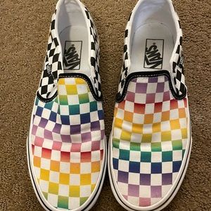 Rainbow checkered slip on Vans .  Womens size 9